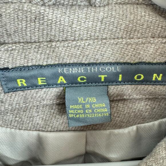 Kenneth Cole Reaction Tan Wool Blend Double Breasted Buttoned Belted Pea Coat XL - Picture 6 of 8